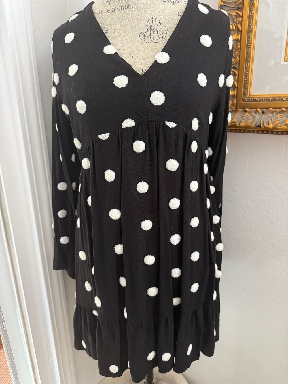Zara Black Polka Dot Babydoll Dress Size Large